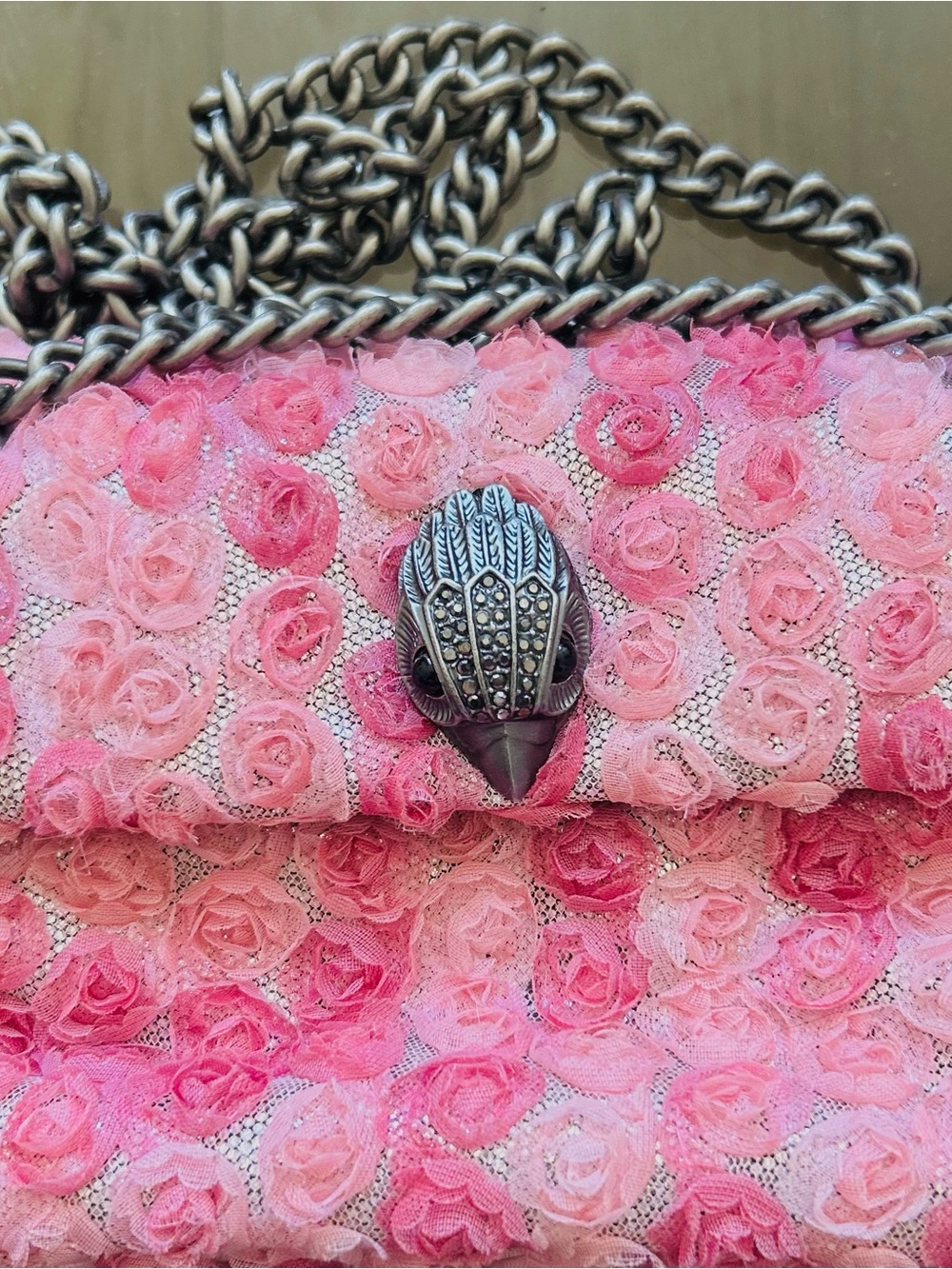 Kurt Geiger the Kensington Pink Rose-Appliqué Chain Shoulder Bag - Picture 13 of 16